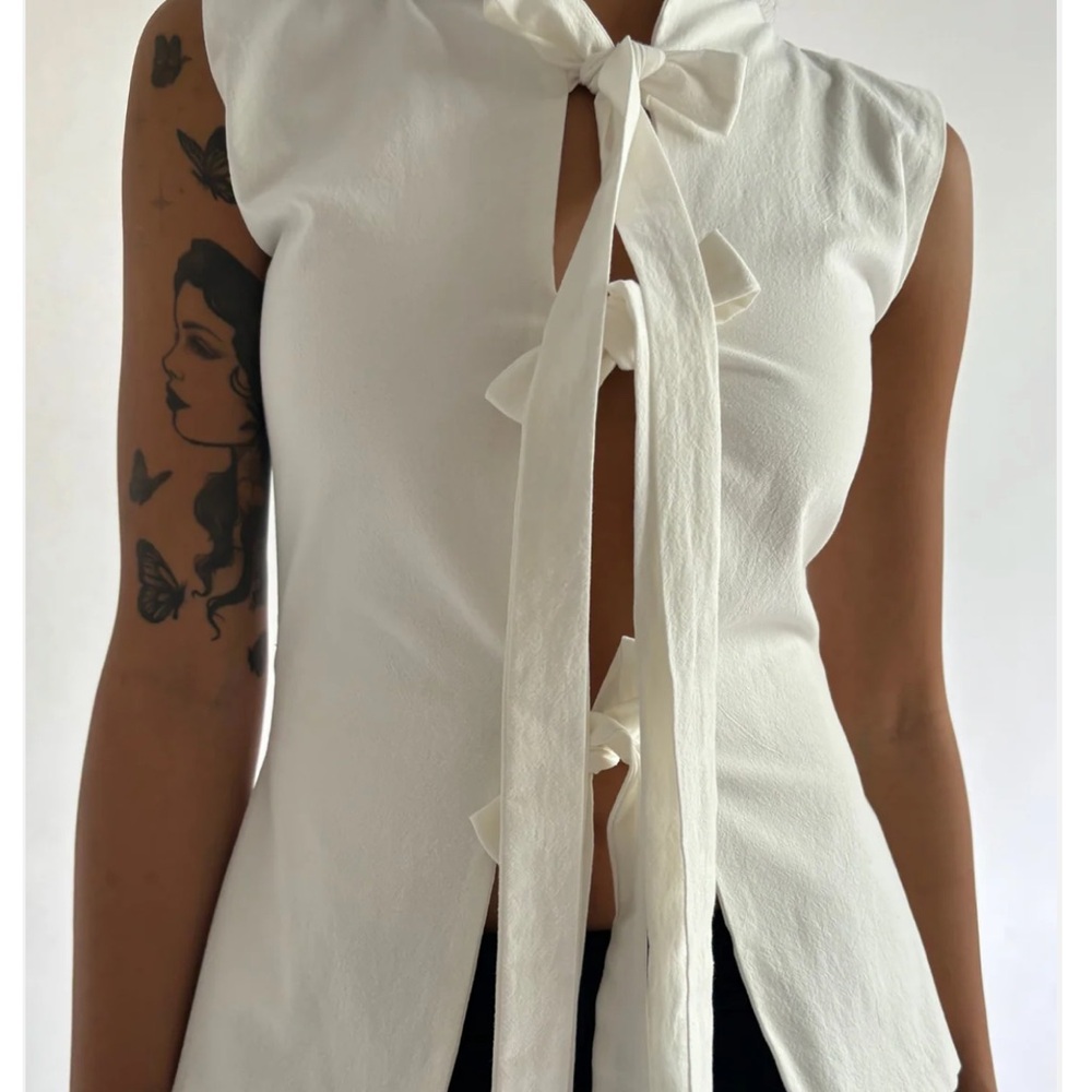 Sleeveless Tie-Front Cream Top